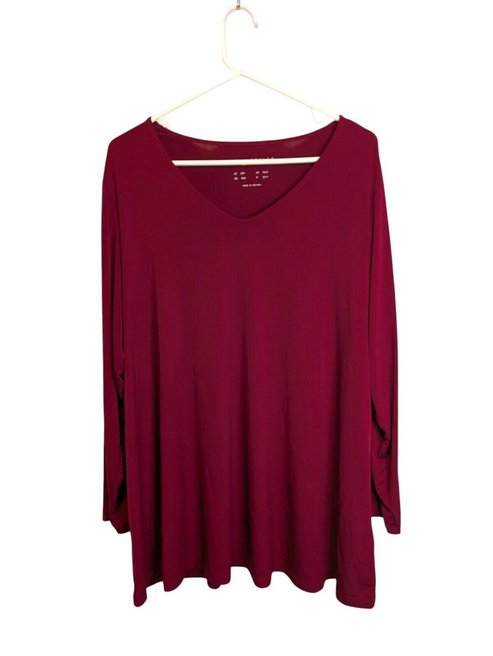 Susan Graver 2XP Petite Liquid Knit Burgundy V Neck Swing Tunic Top Plus